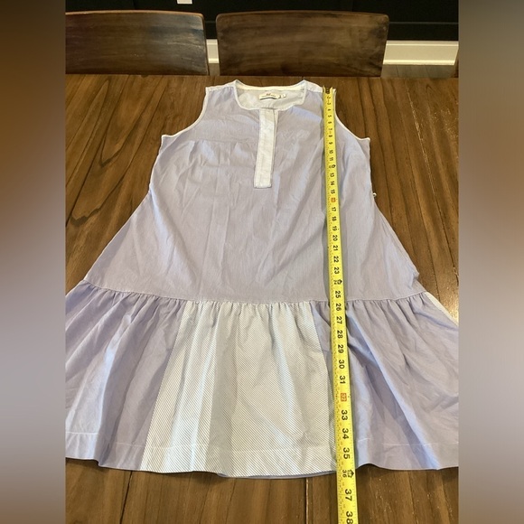 Vineyard Vines Blue pin Stripe Shirt shift tier ruffle hem knee length dress 8 - Picture 7 of 10